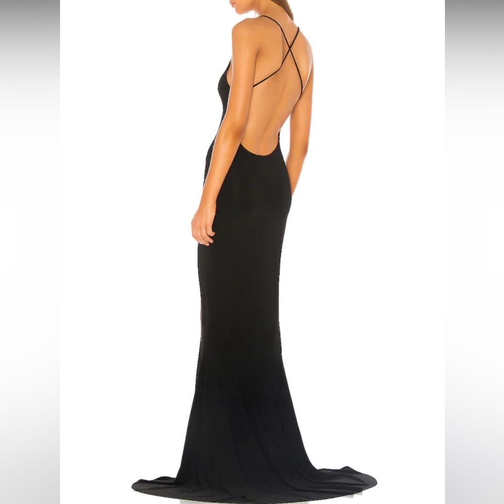 Norma Kamali Low Back Slip Mermaid Fishtail Gown in Black